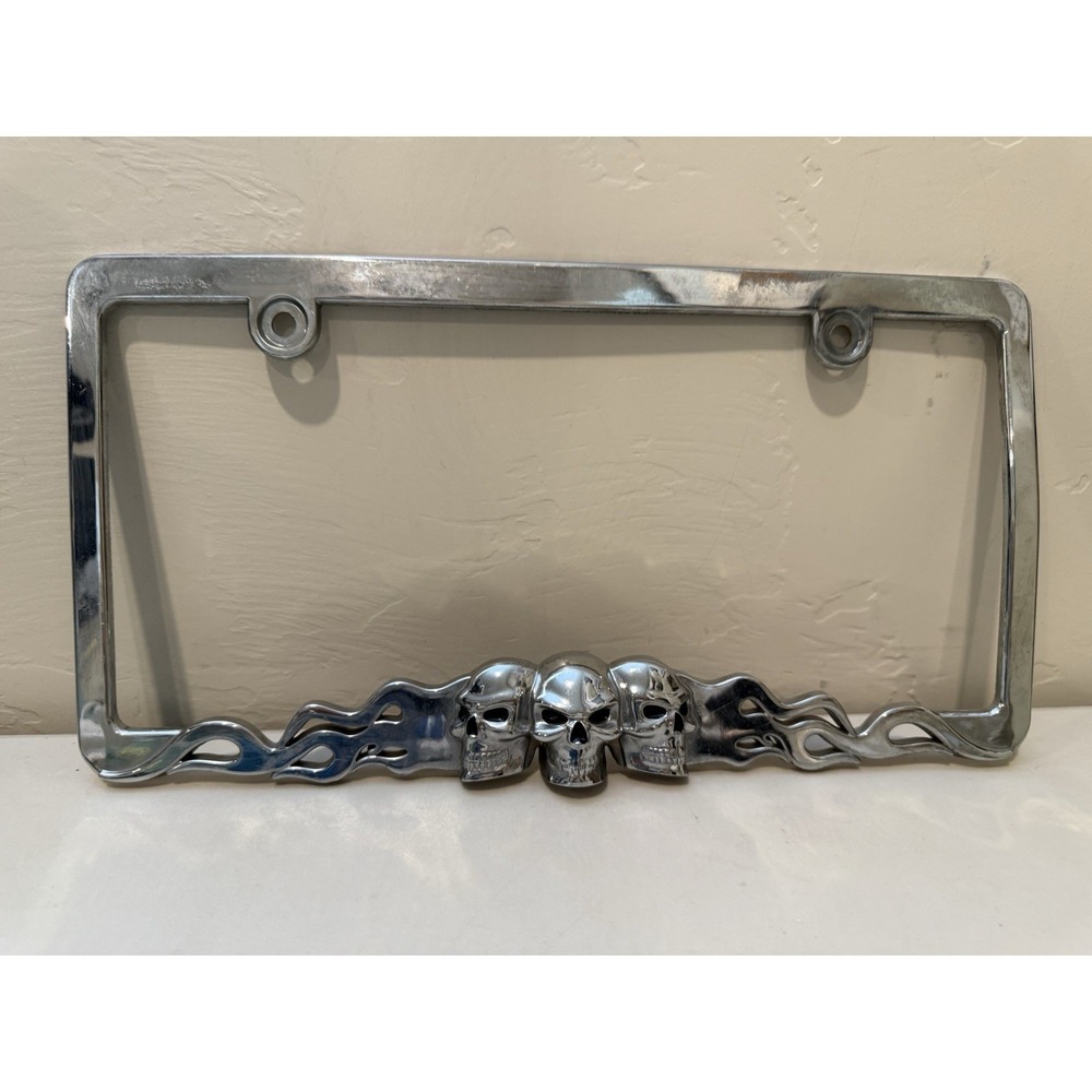 Custom Accessories 92812 Skull in Flames License Plate Frame Regular